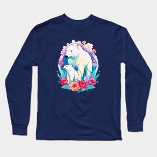 Polar Bear and Cub Floral Aesthetic Print Long Sleeve T-Shirt